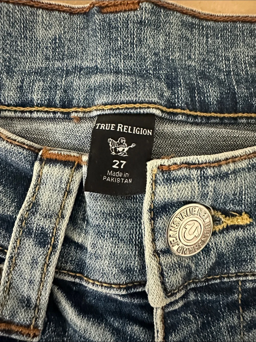 True Religion Geno Relaxed Slim Jeans Blue Medium Wash No Flap Size 27 Men's